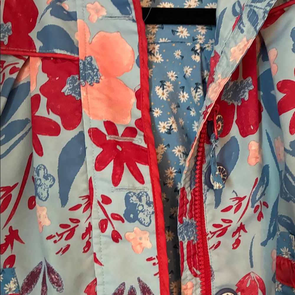 Matilda Jane Light Blue Floral Hooded Raincoat with Red Accents - Picture 3 of 4